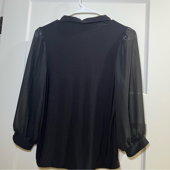 Perception Concept Chic Black Blouse with Buttoned Down Size Small Pleats Puff - Picture 5 of 7